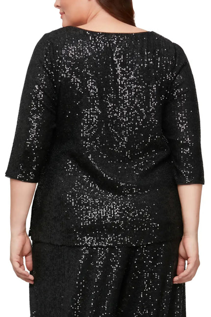 Alex Evenings 3/4 Sleeve Scoop Neck Sequin Tunic Blouse ( Plus Size ) by Curated Brands