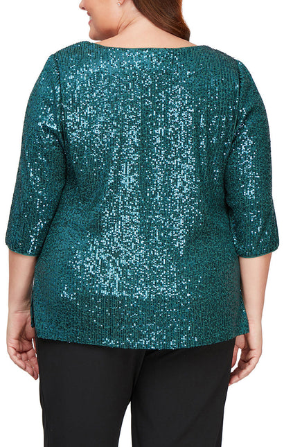 Alex Evenings 3/4 Sleeve Scoop Neck Sequin Tunic Blouse ( Plus Size ) by Curated Brands
