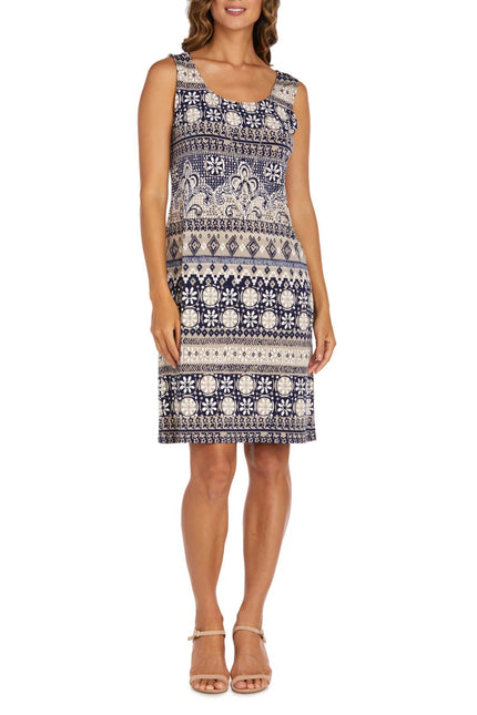 R&M Richards Scoop Neck Sleeveless Puff Print ITY Dress with Jacket by Curated Brands