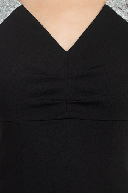 SL Fashion V-Neck Sequined Shoulder Sleeveless Slit Front Zipper Back Dress by Curated Brands