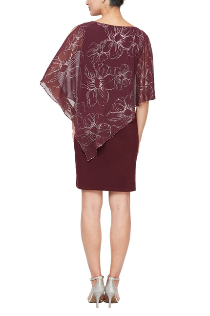 SL Fashions Asymmetric Chiffon Floral Print Overlay 3/4 Split Sleeve Sheath Dress by Curated Brands