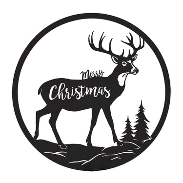 Cut Metal Merry Christmas Deer Plaque 16"D