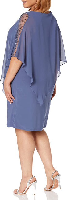 S.L. Plus Size Short Beaded Overlay Cape Dress by Curated Brands