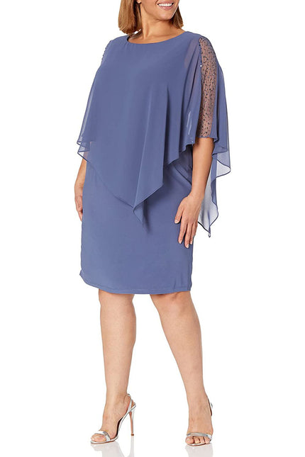 S.L. Plus Size Short Beaded Overlay Cape Dress by Curated Brands