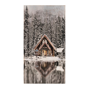 Wooden Winter Lake Lodge Plaque 17.5"H