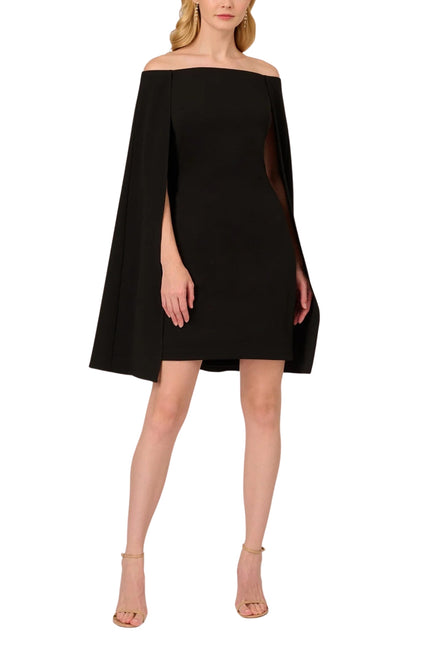 Adrianna Papell off shoulder cape sheath crepe dress by Curated Brands