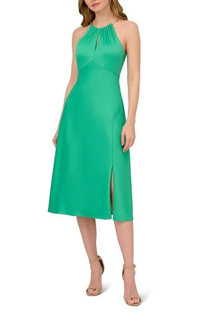 Adrianna Papell satin halter neck sleeveless dress by Curated Brands