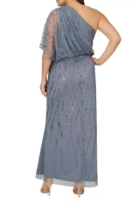 Adrianna Papell Sequin One Shoulder Illusion Sleeve Blouson Dress ( Plus Size ) by Curated Brands