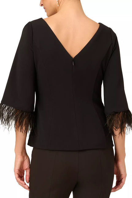 Adrianna Papell Feather-Cuff 3/4-Sleeve Crepe Top by Curated Brands