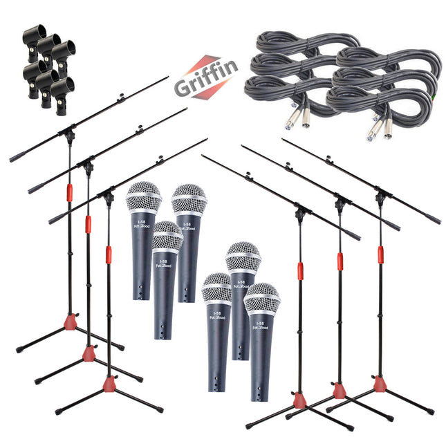 Microphone Boom Stand (GRIFFIN 6 Pack) with Cardioid Vocal Microphones & XLR Mic Cables - Karaoke Holder & Tripod Mount - Handheld Unidirectional Mics by GeekStands.com