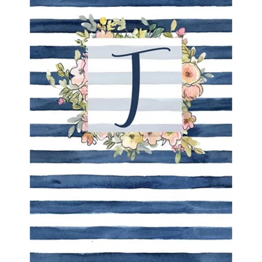 T: Letter T Monogram Initial Notebook - 8.5" x 11" - 100 pages, Dot Bullet Grid Pages- Watercolor Floral Notebook