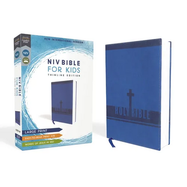 Niv, Bible for Kids, Large Print, Leathersoft, Blue, Red Letter, Comfort Print: Thinline Edition (Easy-To-Read, Easy-To-Carry)