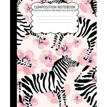 College Ruled Composition Notebook: Zebra Cute Composition Notebook College Rule 7.5 X 9.25 100 Pages
