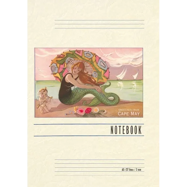 Vintage Lined Notebook Greetings from Cape May, Mermaid with Cherub