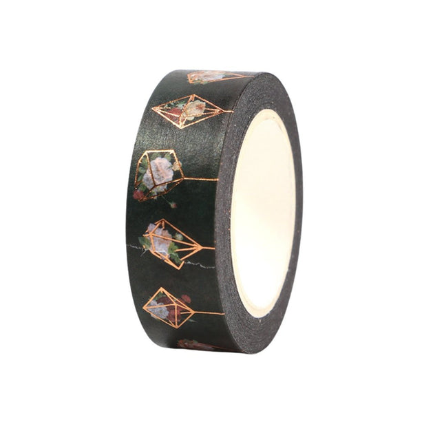 Black Geo Flowers Washi Tape with Rose Gold Accents | Gift Wrapping and Craft Tape by The Bullish Store