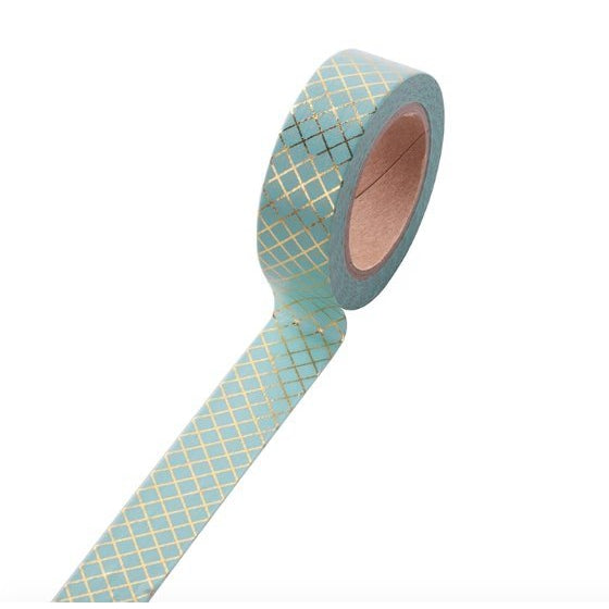 Blue and Gold Grid Washi Decorative Masking Tape | Gift Wrapping and Craft Tape by The Bullish Store