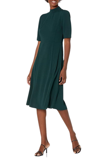 Donna Morgan Mock Neck Crepe Fit and Flare Dress by Curated Brands