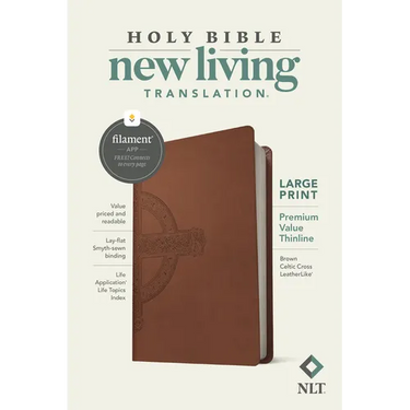 NLT Large Print Premium Value Thinline Bible, Filament Enabled (Leatherlike, Brown Celtic Cross)