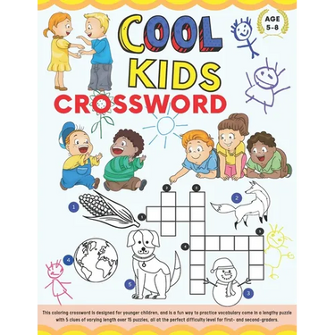 Cool Kids Crossword: Coloring Crossword Puzzle for Kids Age 5-8. Easy and Fun Way to Learn Vocabulary