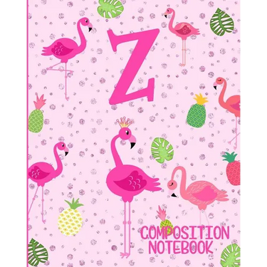 Composition Notebook Z: Pink Flamingo Initial Z Composition Wide Ruled Notebook