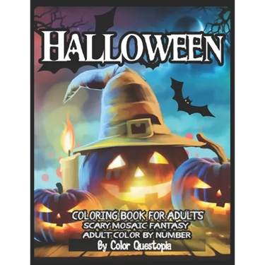 Halloween Coloring Book For Adults - Adult Color By Number- Scary Mosaic Fantasy: Featuring Dark Cemeteries, Cursed Black Cats, Scary Pumpkins, Haunts