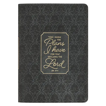 Christian Art Gifts Classic Journal for I Know the Plans Jer. 29:11 Bible Verse, Inspirational Scripture Notebook, Ribbon Marker, Black Vegan Leather