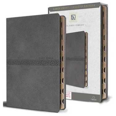 KJV Holy Bible, Large Print Medium Format, Gray Faux Leather with Ribbon Marker, Red Letter, Thumb Index