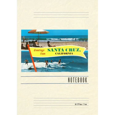 Vintage Lined Notebook Beach and Surfing Greetings from Santa Cruz