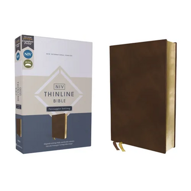 Niv, Thinline Bible, Passaggio Setting, Leathersoft, Brown, Red Letter, Comfort Print: Elegantly Uniting Single and Double Columns Into One Passaggio