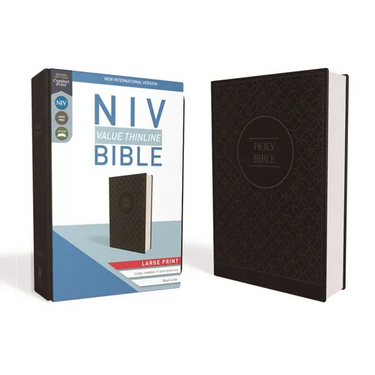NIV, Value Thinline Bible, Large Print, Imitation Leather, Gray/Black