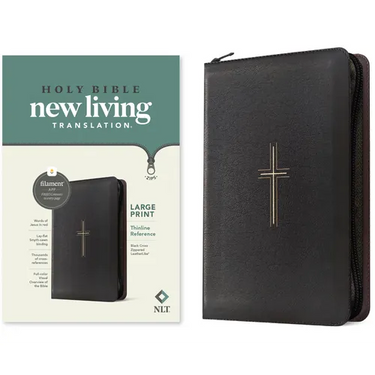 NLT Large Print Thinline Reference Zipper Bible, Filament Enabled (Leatherlike, Black Cross, Red Letter)