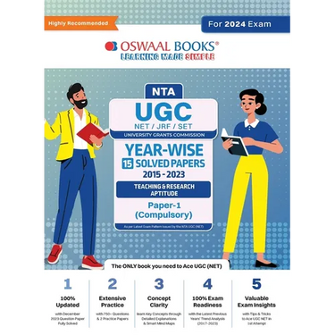 Oswaal NTA UGC NET/JRF/SET Paper-1 (Compulsory) 15 Year's Solved Papers Teaching & Research Aptitude Yearwise 2015-2023 For 2024 Exam
