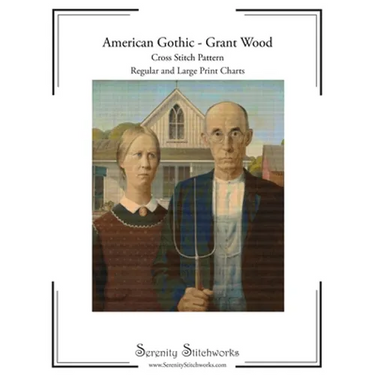 American Gothic Cross Stitch Pattern - Grant Wood: Regular and Large Print Cross Stitch Pattern
