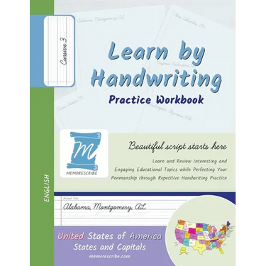 Handwriting Practice Workbook - United States of America, States and Capitals - Cursive, Level 3: Learn by Handwriting - Children and Adults - USSC3PE