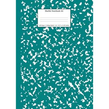 Marble Notebook A4: Teal Marble College Ruled Journal