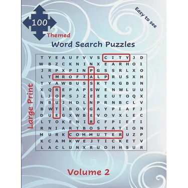 100 Themed Large Print Word Search Puzzles: Easy to See Seek and Find for All Ages with Solutions Volume 2 Big Font Jumbo Brain Games Gift