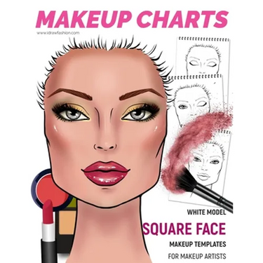 Makeup Charts - Face Charts for Makeup Artists: White Model - SQUARE face shape