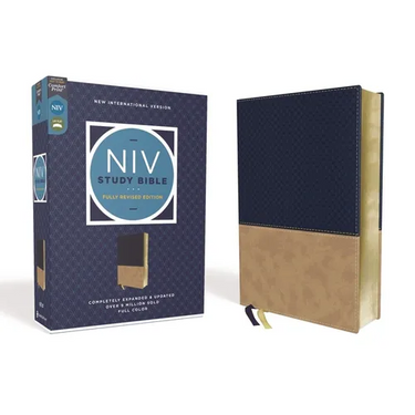 NIV Study Bible, Fully Revised Edition, Leathersoft, Navy/Tan, Red Letter, Comfort Print