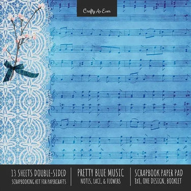 Pretty Blue Music Scrapbook Paper Pad 8x8 Decorative Scrapbooking Kit for Cardmaking Gifts, DIY Crafts, Printmaking, Papercrafts, Notes Lace Flowers D