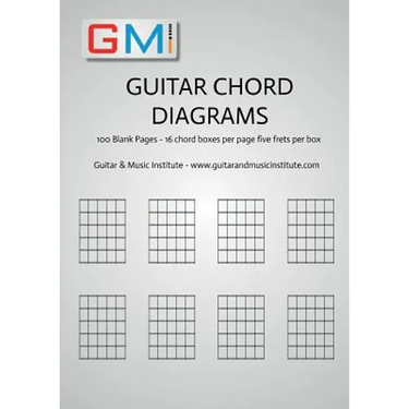 Guitar Chord Diagrams: 100 Pages - 16 chord boxes per page five frets per box