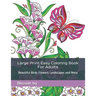 Large Print Easy Coloring Book For Adults: Beautiful Birds Flowers Landscapes and More