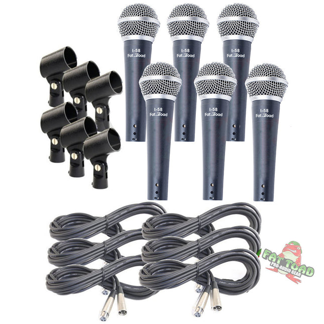 Cardioid Vocal Microphones with XLR Mic Cables & Clips (6 Pack) by FAT TOAD - Dynamic Handheld by GeekStands.com