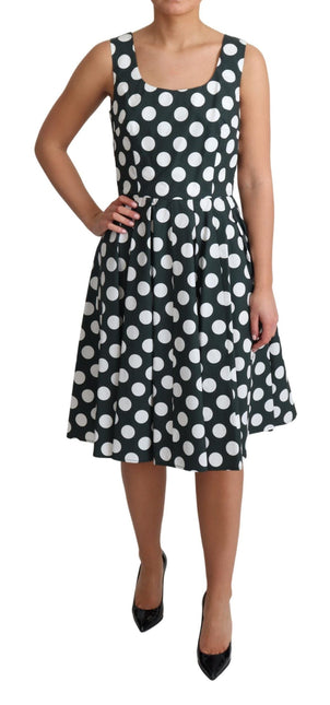 Green Polka Dotted Cotton A-Line Dress by Faz