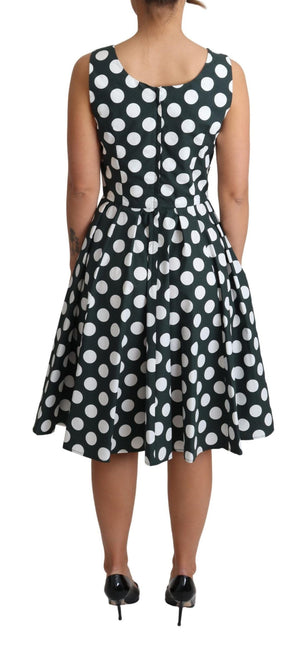 Green Polka Dotted Cotton A-Line Dress by Faz