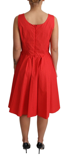 Red Polka Dotted Cotton A-Line  Dress by Faz