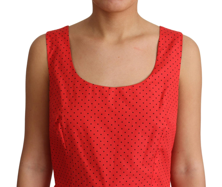 Red Polka Dotted Cotton A-Line  Dress by Faz