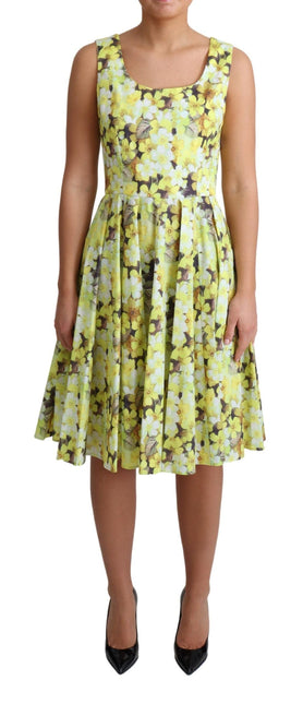 Yellow Floral Cotton Stretch Gown Dress by Faz