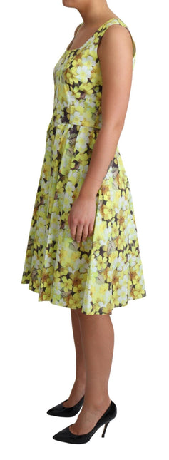 Yellow Floral Cotton Stretch Gown Dress by Faz