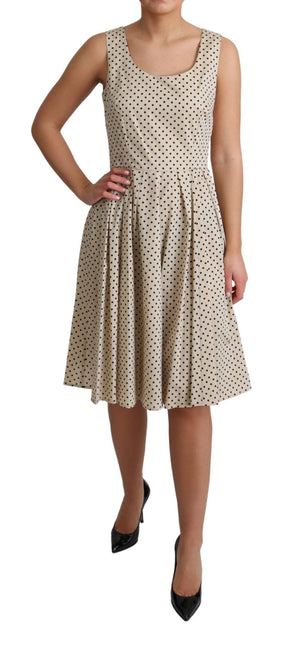 Beige Polka Dotted Cotton A-Line Dress by Faz