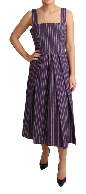 Purple Striped Cotton A-Line Stretch Dress by Faz